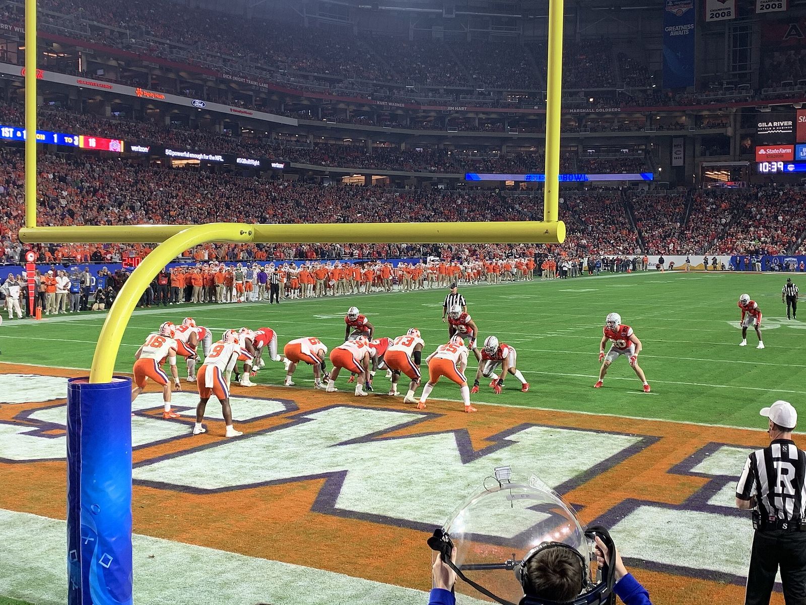 Clemson Offense preparing a snap in the 2nd half of the December 2019 Fiesta Bowl. Photo taken from the south end of the stadium.