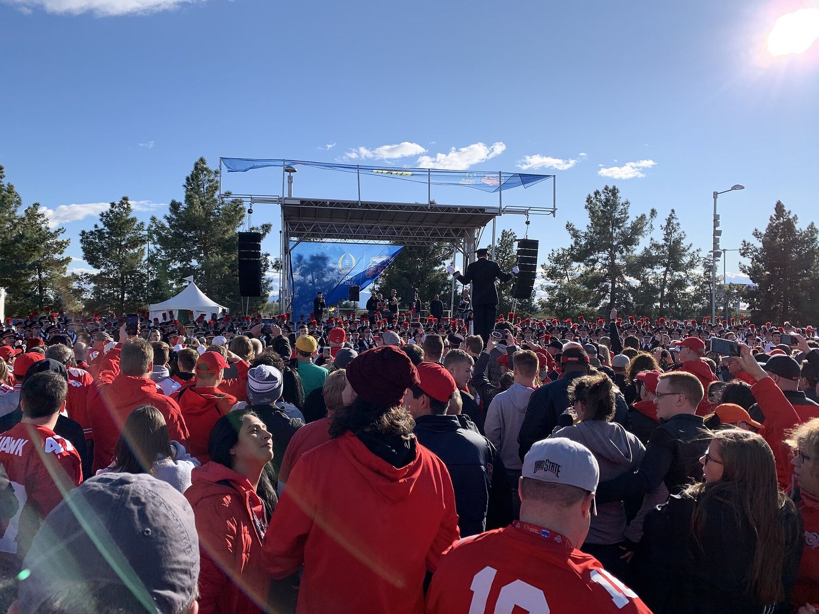 The Ohio State University Marching Band Performing before the December 2019 Fiesta Bowl.