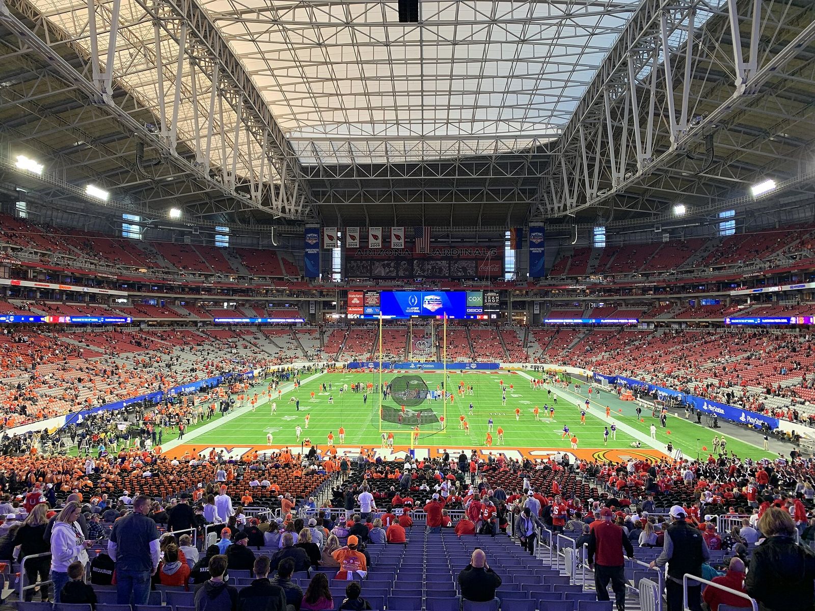 State Farm Stadium before the 2019 Fiesta Bowl. Photograph taken from the Clemson (south) end of the stadium on December 28, 2019.