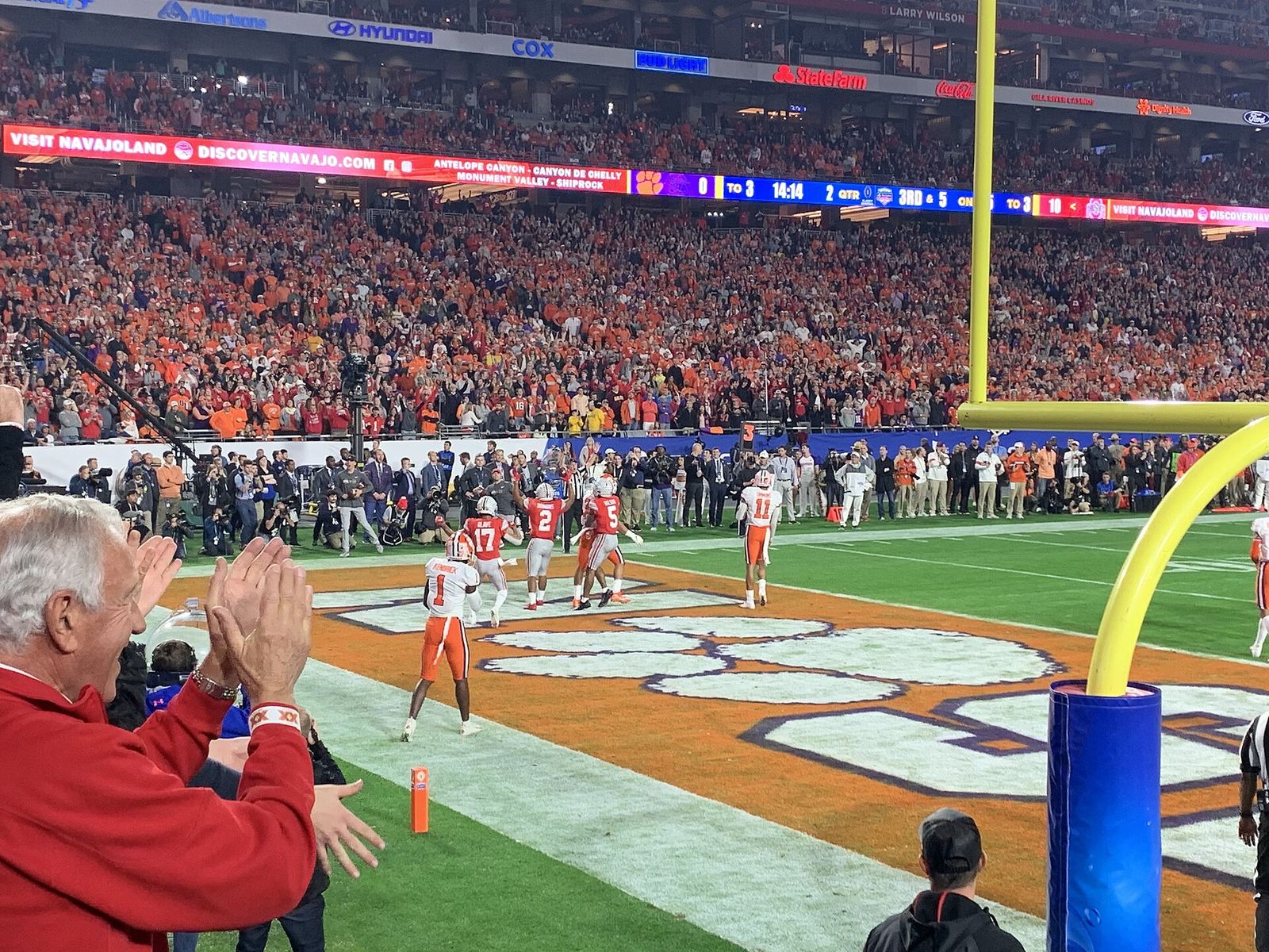 JK Dobbins Celebrating a first quarter touchdown at the December 2019 Fiesta Bowl. Photo taken from the south end of the stadium.