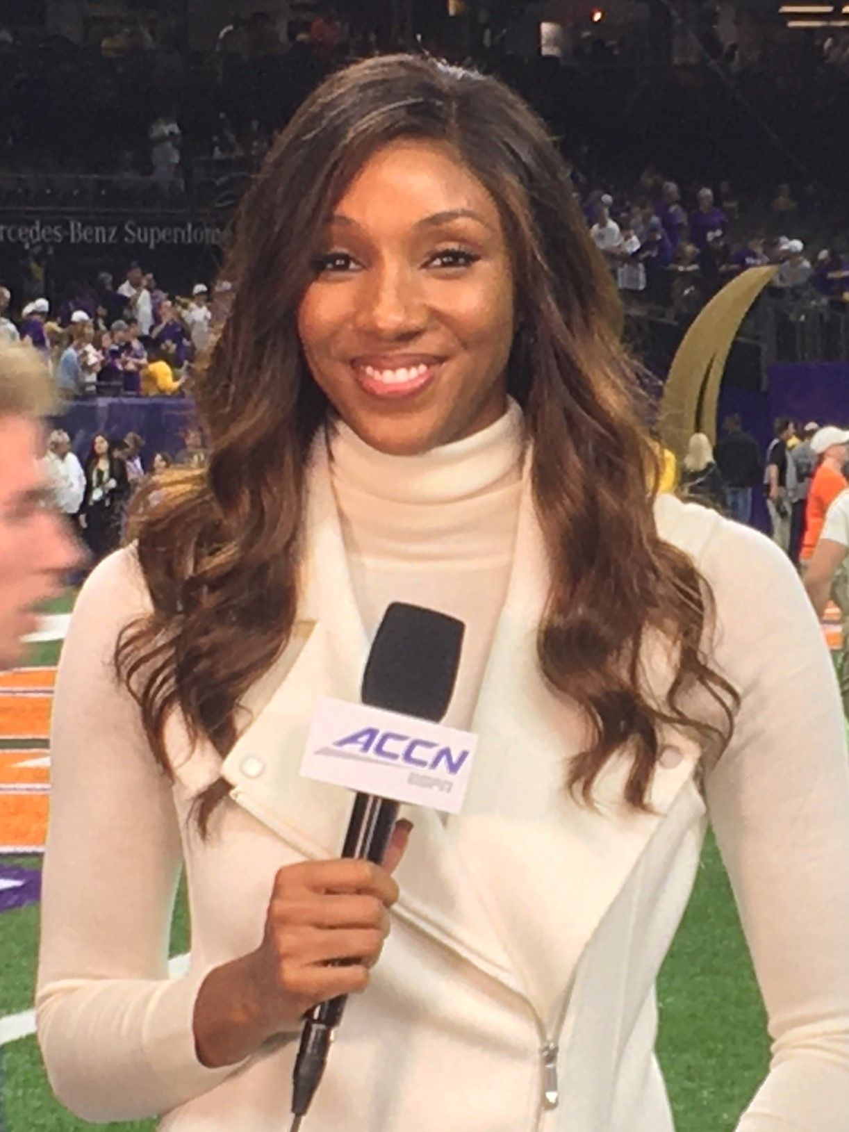 Maria Taylor, ESPN commentator, at the 2020 College Football Playoff National Championship in the Mercedes-Benz Superdome in New Orleans.
