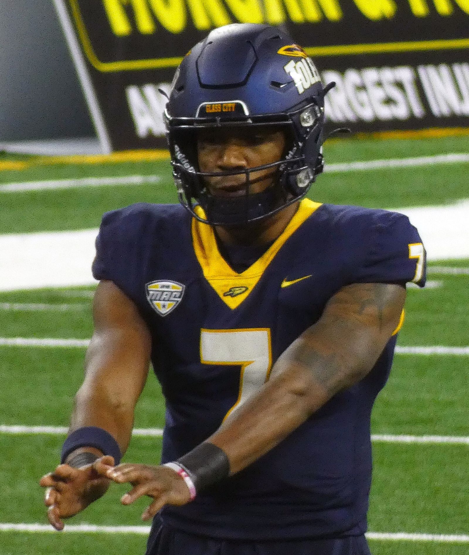 Photo showing Toledo Rockets quarterback Dequan Finn during the 2023 MAC Championship game.