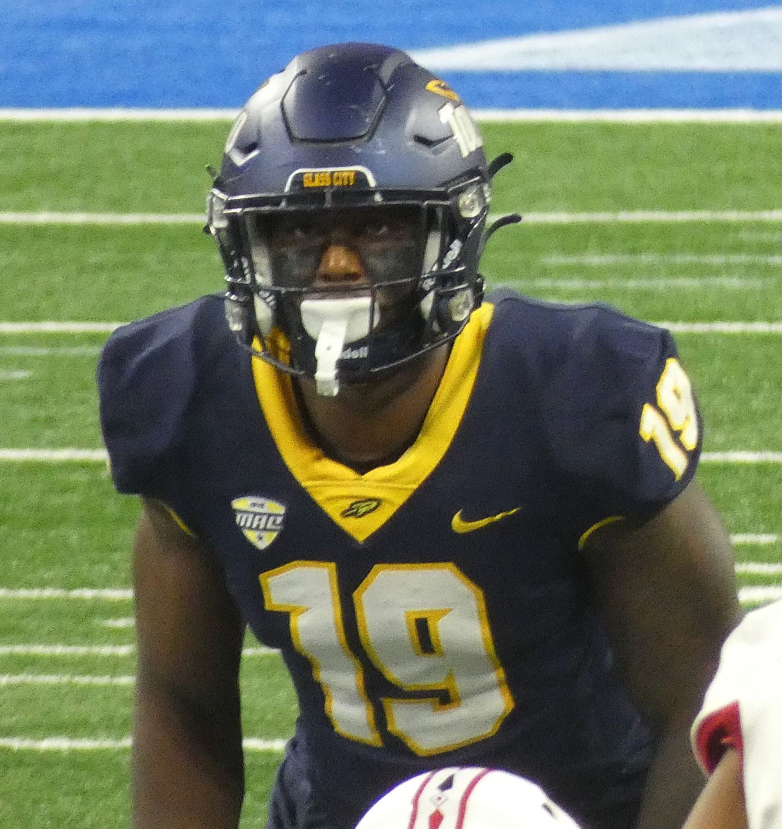 Photo showing Toledo Rockets linebacker Dallas Gant during the 2023 MAC Championship game.