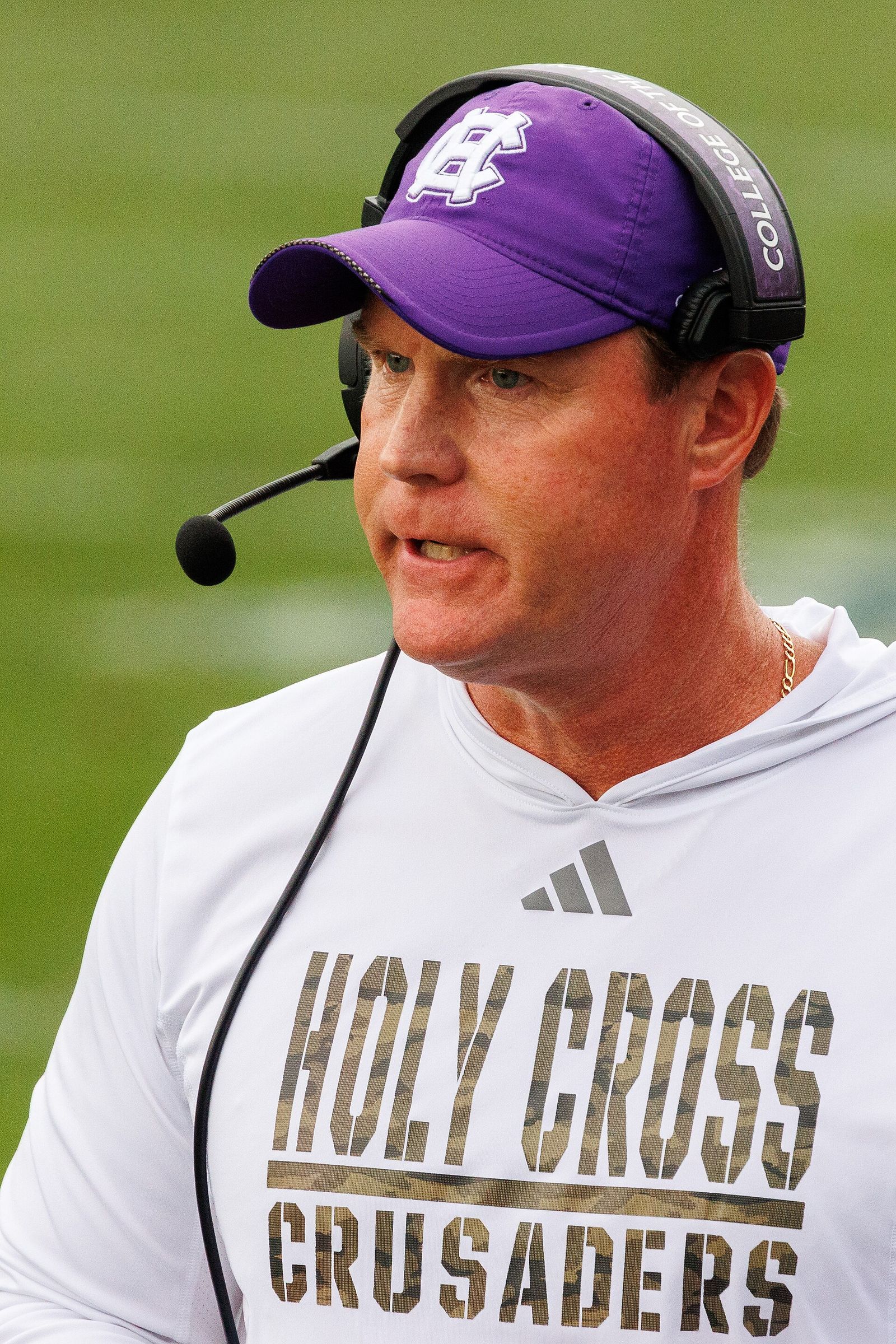 Brian Vaganek, Holy Cross Crusaders football defensive coordinator. New Hampshire Wildcats at Holy Cross Crusaders football (September 7, 2024)
