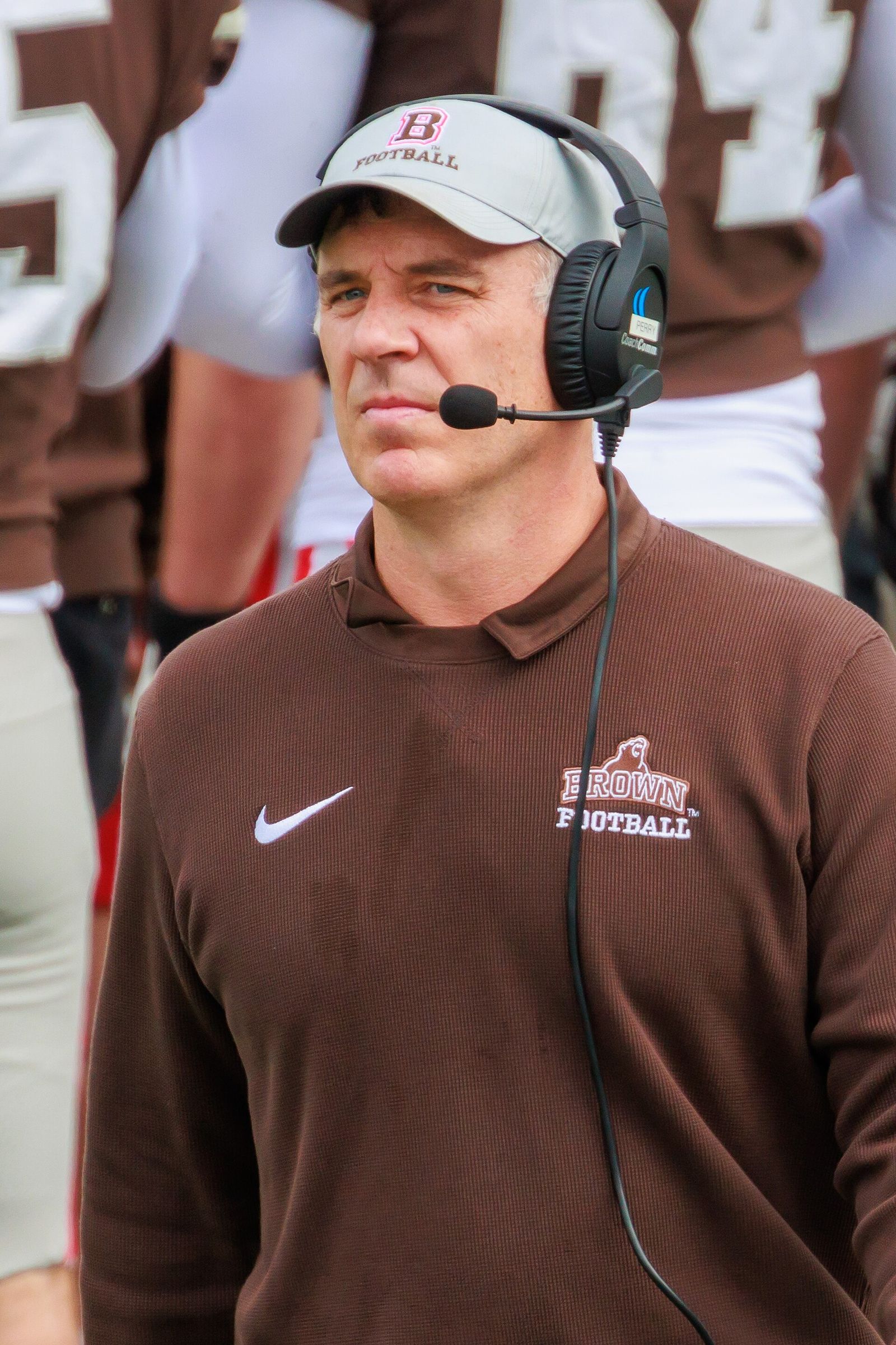 Brown Bears football coach James Perry. Penn Quakers at Brown Bears football (November 2, 2024)