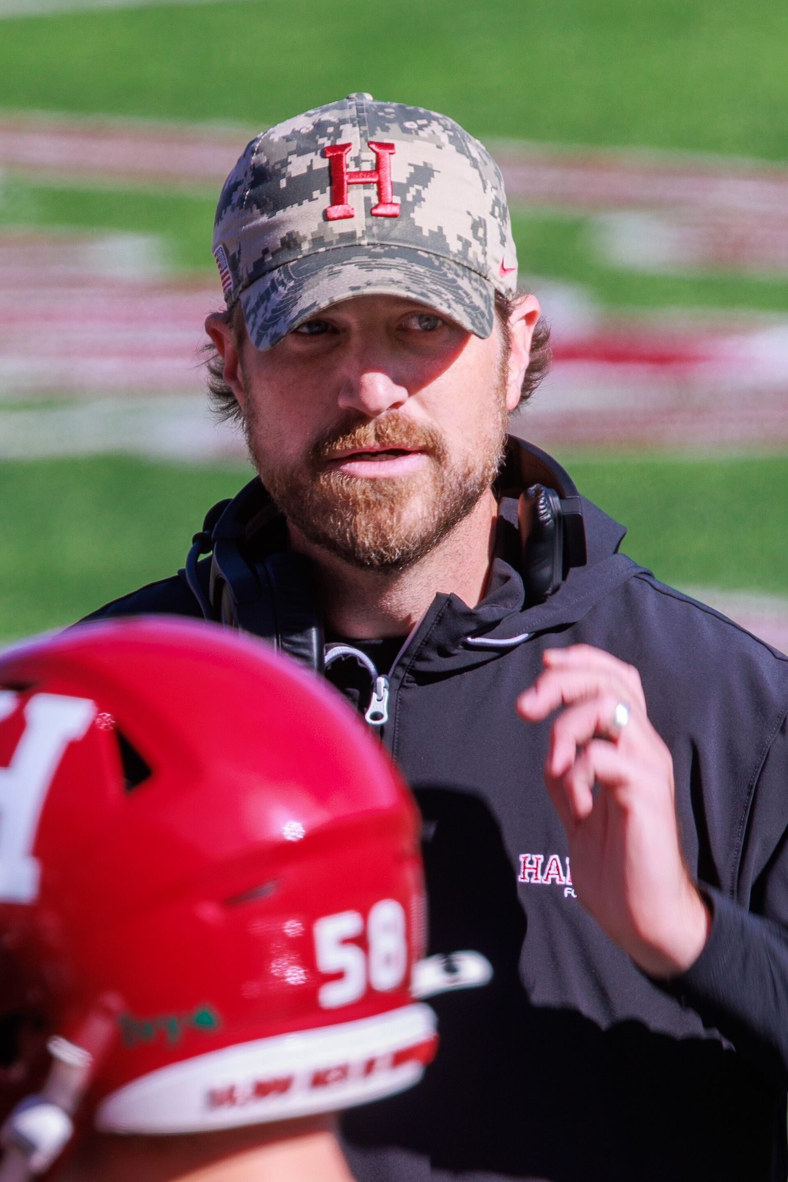 Andrew Aurich, Harvard head football coach. Taken at Merrimack Warriors at Harvard Crimson football, October 18, 2025.