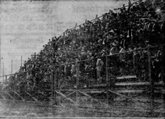 "Tulane and LSU Boys rooting for the Louisiana Eleven." LSU vs. Texas A&M football, Pelican Park, New Orleans in 1908