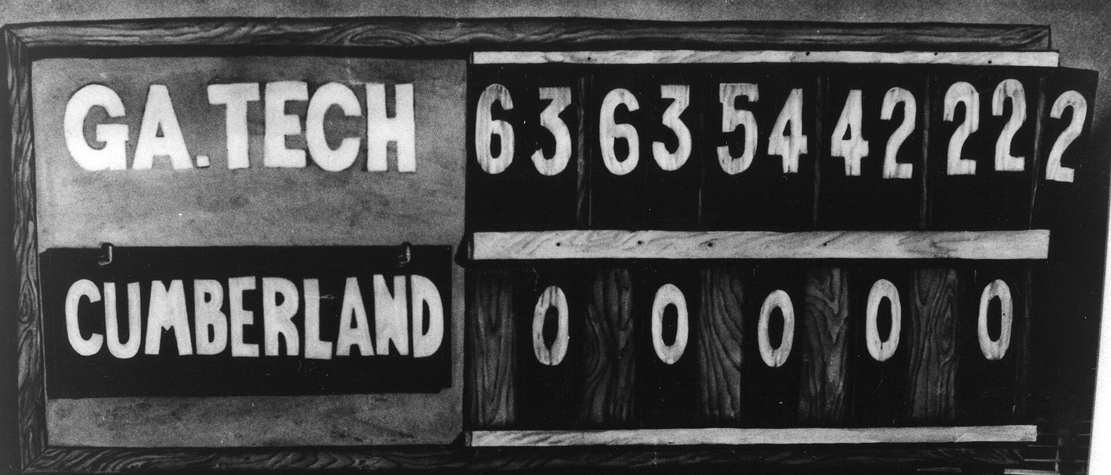 Scoreboard at the end of the 1916 Cumberland vs. Georgia Tech football game.