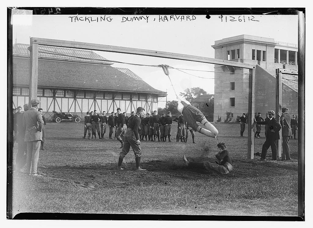 Tackling dummy, Harvard, 9/26/12 [football team practicing]