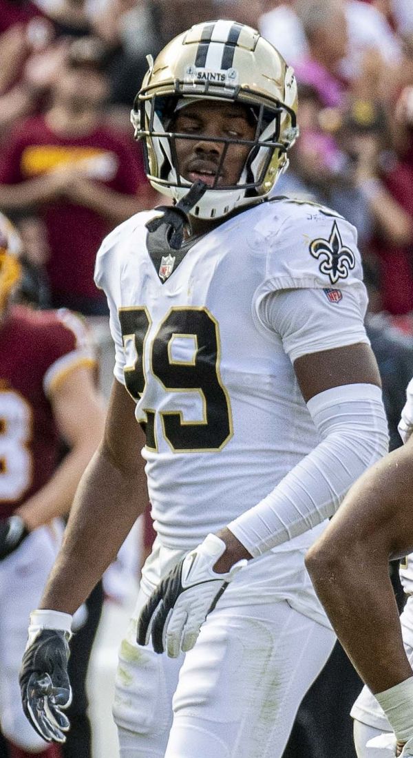 Paulson Adebo with the New Orleans Saints, 2021
