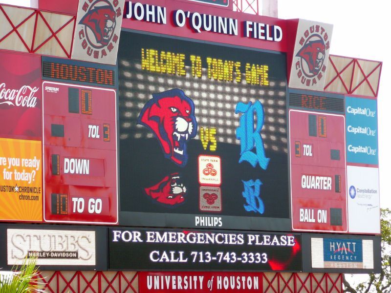 This is Robertson Stadium's scoreboard before the 2007 Bayou Bucket game (Rice vs UH rivalry).UH vs Rice 14