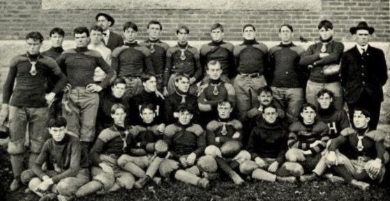 1902 team photo; several players can be seen with nose armor protectors around their necks