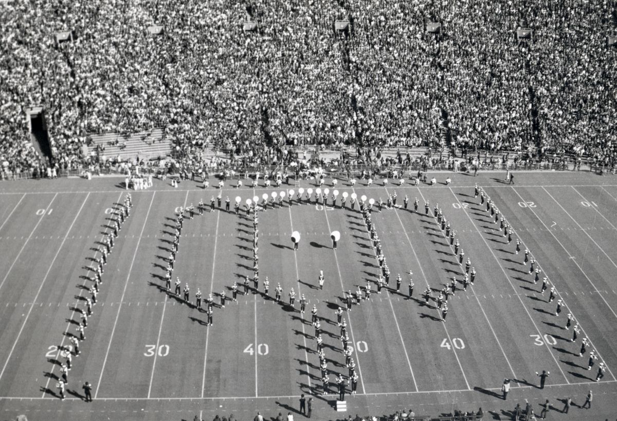 UW Band forms an elephant at halftime of the Northwestern game