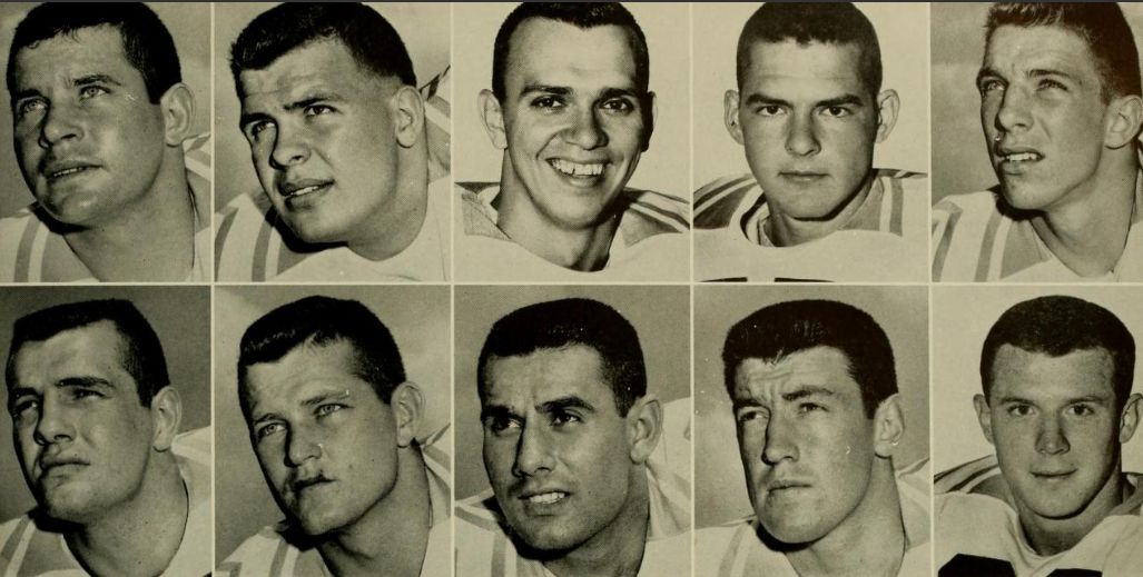 First row: Fred Adkins, Glenn Bennett, Dale Evans, Vearl Haynes, Roger Holdinsky Second row: Charles Martin, Dick Struck, Bob Timmerman, Bill Winter, Jay Yeardey